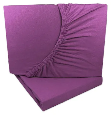Produktbild von 2er Set Jersey Spannbettlaken Aubergine / Lila  90x200 - 100x200 cm 100% Baumwolle