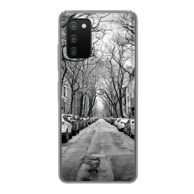 Produktbild von MuchoWow® Handyhülle Schutzhülle Hülle für Samsung Galaxy A03s Geparkte Autos in New York - schwarz und weiß Silikon Softcase Handy Hülle - Schutz