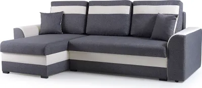 Produktbild von Ecksofa mit Schlaffunktion und Bettkasten | Couch für Wohnzimmer, Schlafsofa Sofagarnitur Sofa Eckcouch L-Form Wohnlandschaft mit Bettfunktion 243 x 137 x 89 cm  Zeno Ottomane Links  (Dunkelgrau)