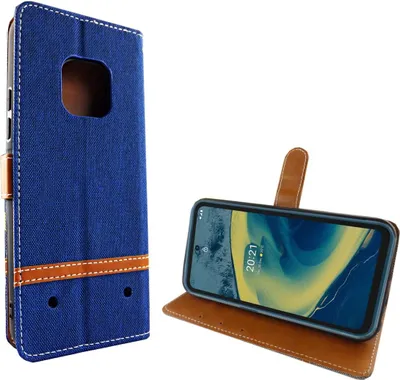Image de Étui de protection pour téléphone Nokia XR20, type pochette avec compartiment pour cartes, couleur : bleu jean