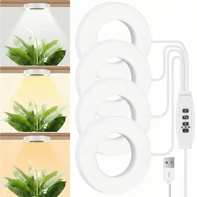 Produktbild von LED Pflanzenlampe Vollspektrum 3 Lichtmodi Dimmbar Pflanzenlicht Zimmerpflanzen Wachstumslampe mit Timer, 4 Ring