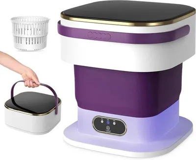 Produktbild von Mini-Waschmaschine, faltbar – Tragbare Waschmaschine – Für kleine Wäschestücke – 3 Waschprogramme – 15 Liter Fassungsvermögen – Lila