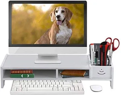 Image de Support d'écran ergonomique pour bureau - Réglable - Organisateur pour ordinateur portable et bureau - Hauteur de 3,94 pouces - Métal - Noir