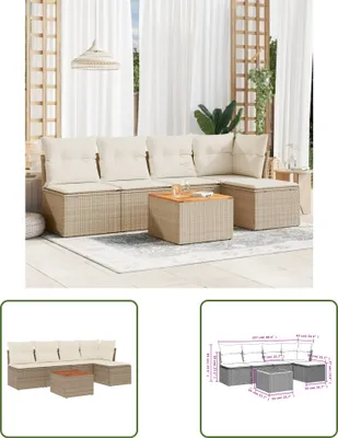 Produktbild von The Living Store 6-tlg. Garten-Sofagarnitur mit Kissen Beige Poly Rattan