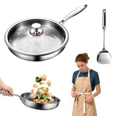 Titanpfanne 24 cm mit Deckel & Spatel, gehämmert, antihaft