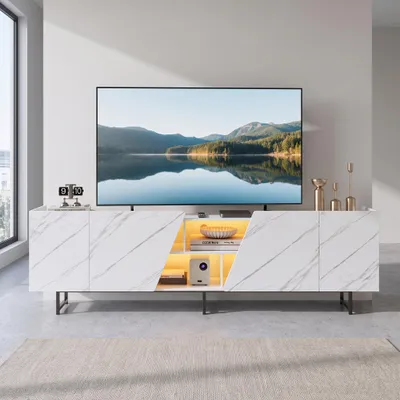 Produktbild von INONEFT TV-Schrank 220 cm, Lowboard mit LED-Beleuchtung, Fernsehbank mit 4 Türen und offenes Fach, TV-Möbel für Wohnzimmer Schlafzimmer