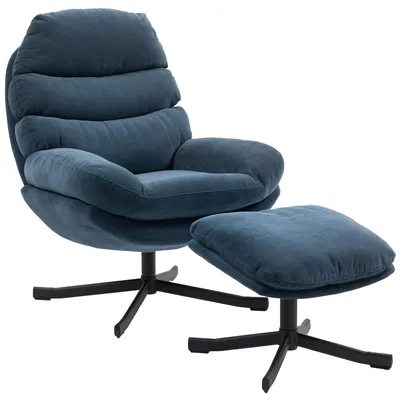 Produktbild von Relaxsessel mit Hocker Sessel Loungesessel mit Chenille-Stoff, Modern Fernsehsessel, 78 x 93 x 100 cm, Blau