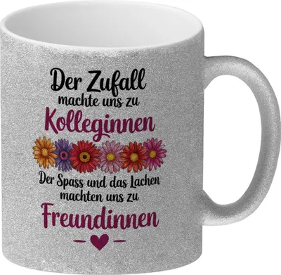 Produktbild von Beste Kollegin Glitzer-Kaffeebecher mit Spruch nicht nur Kolleginnen sondern