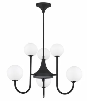 Produktbild von JUPITER Kronleuchter SELEN 1947 Modern 6-flammig G9 Schwarz Kugelglas Hängeleuchte Metall Loft für Wohnzimmer Esszimmer Schlafzimmer, KI-generiertes Bild
