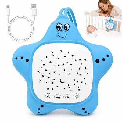 Produktbild von Tragbares Baby-Weiß Rauschgerät, Baby-Beruhiger mit Projektions-Nachtlicht, Einschlafhilfe mit beruhigender Musik für Reisen, Babyzimmer, Schlafzimmer