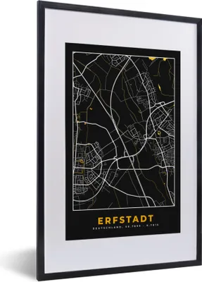 Produktbild von MuchoWow® Gerahmtes Poster Stadtplan - Deutschland - Gold - Erfstadt - Karte 40x60 cm - Poster mit Schwarzem Bilderrahmen Wandposter Rahmen Foto Bilder - Poster in Rahmen