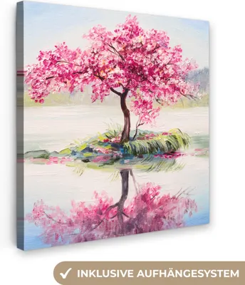 Produktbild von MuchoWow® - Leinwandbilder - Gemälde - Blüte - Wasser - Ölgemälde, Wandbild, Wanddeko Bilder Wohnzimmer, 50x50 cm