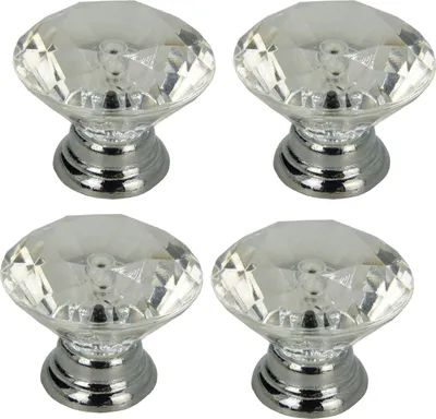 Immagine prodotto di set di 4 pomelli per mobili Aurora in argento con finitura lucida - Accessori di design eleganti e durevoli per le ante di mobili e armadi.