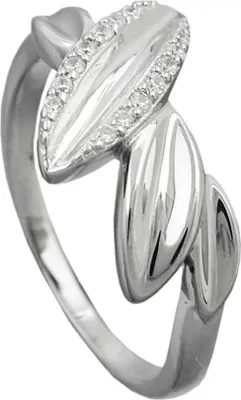 Produktbild von Ring Damenring spitzovale Blätter mit weißen Zirkonia 925 Silber Innenumfang 56mm  Ø17.8mm