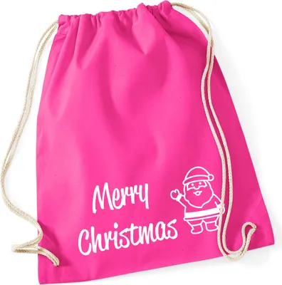 Produktbild von Huuraa Turnbeutel Merry Christmas Weihnachtsmann 12 Liter Fuchsia Baumwolle Rucksack Geschenkidee