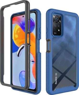 Produktbild von Redmi Note 11 Pro Hülle, Hybrid Transparente Rückseite Robust TPU Bumper Rutschfest Stoßfest Ganzkörper Schutzhülle für Xiaomi Redmi Note 11 Pro Dunkelblau