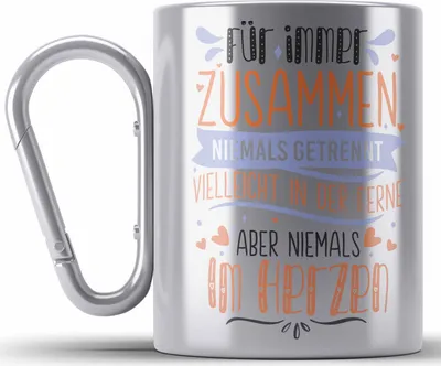 Produktbild von Trendation -  Fernbeziehung Geschenk für Ihn Sie Edelstahl Tasse Karabiner mit Spruch Valentinstag Geburtstag Geschenk Freund (Silber)