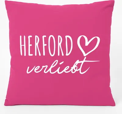 Produktbild von Huuraa Kissen Herford verliebt 40x40cm mit Füllung Fuchsia Baumwolle Dekokissen Geschenkidee