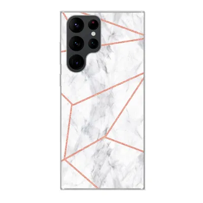 Produktbild von MuchoWow® Handyhülle Schutzhülle Hülle für Samsung Galaxy S22 Ultra Marmor - Roségold - Weiß Silikon Softcase Handy Hülle - Abbildung