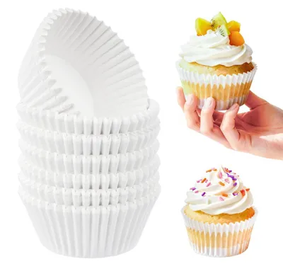 Image de Moules à muffins en papier, blancs, 200 pièces. Mini moules à cupcakes, antiadhésifs, diamètre 5 cm