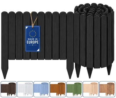 Obrázek produktu pro Woodygift Dřevěná ohraničení záhonů, svinovací plot, zahradní plot, ohraničení trávníku, palisáda – flexibilní svinovací ohraničení pro záhony a trávník, grafitová barva, 30 x 200 cm