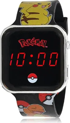 A close-up of a Pokémon-themed digital watch with the time displayed as 10:00.