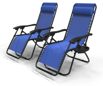 Produktbild von VOUNOT® 2er-Set Liegestuhl Klappbar, Relaxstuhl Garten mit Getränkehalter und Kopfpolster, Blau