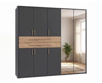 Productafbeelding van Draaideurkledingkast, 228 cm, grafietkleur, met inlegpanelen, lades, eikenhout "Artisan" / 22640