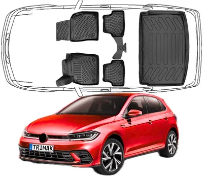 Produktbild von 3D Fußmatten & Obere Kofferraumwanne Auto Set Kompatibel mit VW Polo VI 2017 -2024