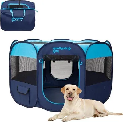 Image de Cage pour chien légère et pliable - Enclos bleu et respirant pour chien - Cage pour chiens, chats et lapins - Utilisation à l'intérieur et à l'extérieur - Cage pour chien portable