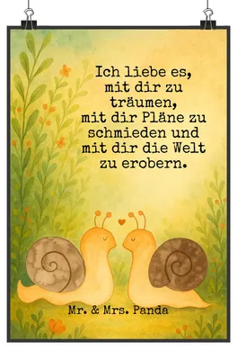 Produktbild von Mr. & Mrs. Panda Bild Schnecken Liebe Design DIN A5 - Weiß - Geschenk, Wandbild, Verliebt, Träume, wanddeko, Plakat, Freundin, Ehe, Zukunft, wanddruck, drucke, glücklich
