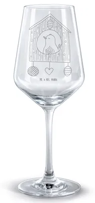 Produktbild von Mr. & Mrs. Panda Weinglas Vogelhaus Home - Transparent - Geschenk, Lustige Sprüche, Rotweinglas mit Gravur, Kelch, Burgunderglas, graviert, Haus, Vogel, glas für rotwein