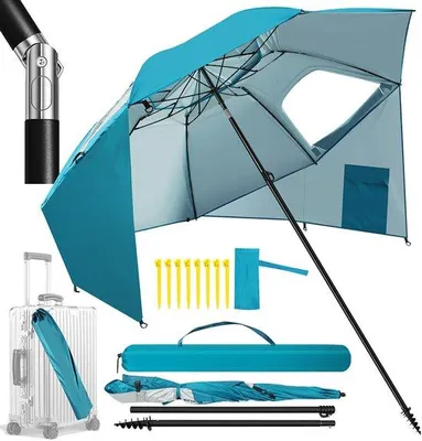 Produktbild von Parasol für Strand und Garten, 210 cm, UV50+ Schutz, wasserdichtes Tuch, stabile Spiralfuß, Reisebeutel, ideal für Sommer am Meer oder in der Gartenliege