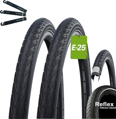 Zdjęcie produktu dla 2 x opony rowerowe Schwalbe Delta Cruiser Plus PunctureGuard E-25 czarne/odblaskowe 40-635 (28 x 1,1/2 ) wraz z łyżką do opon maxxi4you