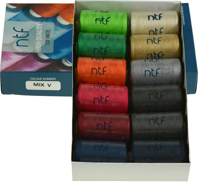 Produktbild von 12 Spulen 40/2 Nähgarn Polyester 120er á 1000m Allesnäher Sortiment Farbwahl, Farbe:Farbmix 5