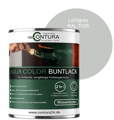 Produktbild von Contura 750ml. Buntlack Lackfarbe Lack Außen Innen Holz Metall Farbe Holzlack Möbellack - Seidenmatt - RAL 7035 Lichtgrau