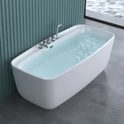 Produktbild von doporro Freistehende Design-Badewanne rechteckig 170x80x58cm inkl. Ablaufgarnitur und Überlauf aus Acryl in Weiß und DIN-Anschlüssen Vicenza612