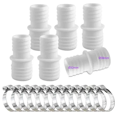 Immagine prodotto di Set di raccordi per tubi, 6 pezzi, da 32 mm a 38 mm di diametro, con 12 fascette per tubi