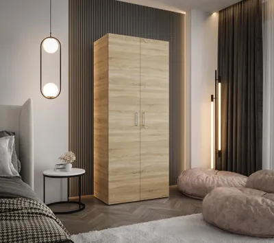 Produktbild von Kleiderschrank Sonoma Eiche 80 cm – Drehtürenschrank 190x80x48 cm – mit Kleiderstange und Einlegeböden – Schlafzimmerschrank