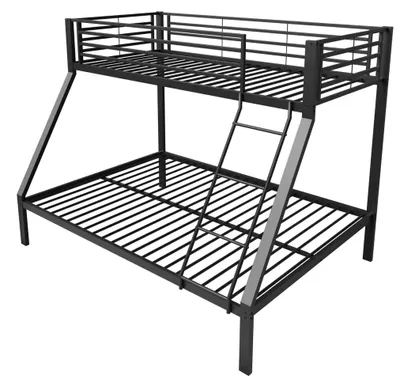 Zdjęcie produktu dla Metalowe łóżko piętrowe - łóżko piętrowe rodzinne - 90/140 x 200 cm - stelaż łóżka - barierki ochronne - pochylone schodki - konstrukcja o niskim poziomie hałasu - kolor czarny