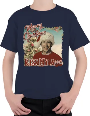 Produktbild von Merry Christmas Clark Griswold Schöne Bescherung Kiss My A - Weihnachten Xmas Uni Kinder T-Shirt, Navy, 128