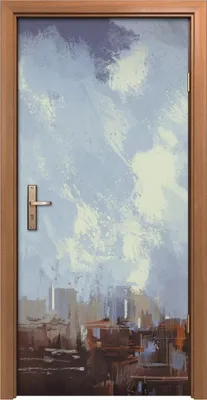 Produktbild von Türposter 90x200 cm Türaufkleber Türtapete Türfolie Klebefolie Mann schaut auf die Stadt Malerei