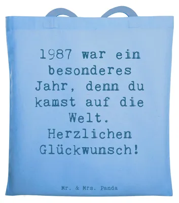 Produktbild von Mr. & Mrs. Panda Tote Bag Spruch 1987 Geburtstag - Sky Blue - Geschenk, Geburtstagsglückwünsche, Uni Tasche, Erinnerungen, persönliches, Laptoptasche, Shopping, Alter