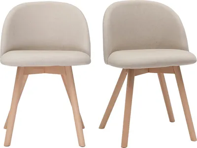 Produktbild von Miliboo - Skandinavische Stühle mit naturfarbenem Stoff und massivem Buchenholz (2er-Set) CELESTE