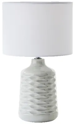 Produktbild von graue Keramik Tischlampe weißem Stoffschirm - 42 cm Höhe - E14 Fassung