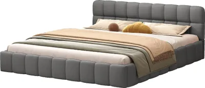 Produktbild von Fortuna Lai Polsterbett 160x200 cm, Doppelbett mit Rückenlehne, Lattenrost & Leinenbezug, Grau