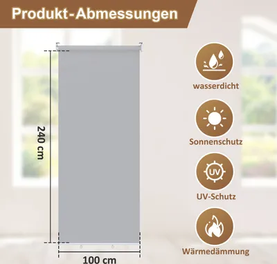 Produktbild von Aopunly Senkrechtmarkise Grau 100 x 240cm Vertikalmarkise für Terrasse Balkon Seitenrollo Sichtschutz Sonnenschutz UV-Beständig