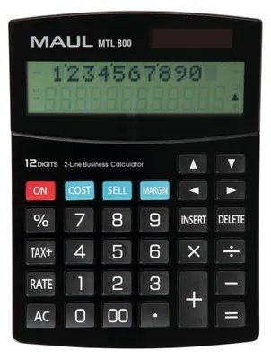Obrázek produktu pro Stolní kalkulačka MAUL MTL 800 LCD displej 2 řádky, 12 číslic Solární baterie 19 x 14 x 3 cm černá