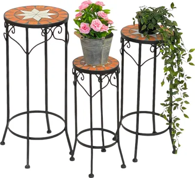 Produktbild von DanDiBo Blumenhocker Merano Mosaik 3er Set 12011 Blumenständer 46, 54, 62 cm Hocker Rund