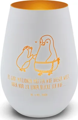 Produktbild von Mr. & Mrs. Panda Teelichthalter Pinguin mit Kind - Weiß - Geschenk, Muttertag, Kerzenglas, Vorbild Mama, Kerzenhalter, Windlicht Gravur, Laterne, ambiente licht, Familie